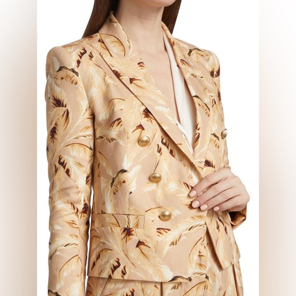 L'AGENCE Designer Print Cropped Blazer With Gold Buttons - Picture 4 of 7